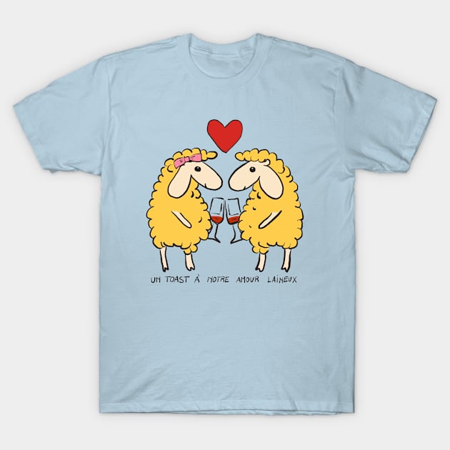 Valentine sheep drinking wine - French text (Saint-Valentin) T-Shirt by Babush-kat